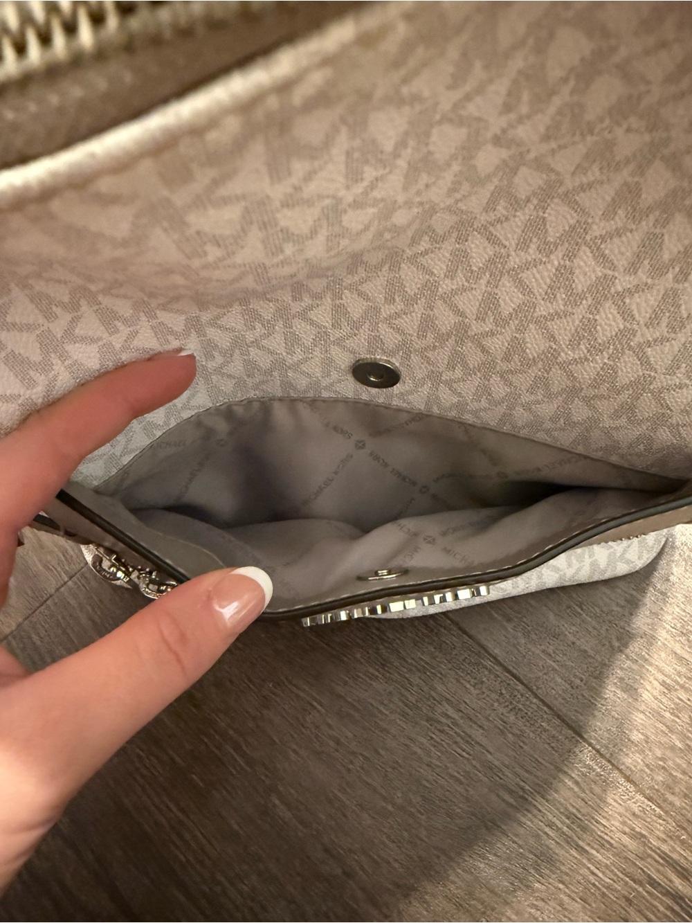 Michael Kors White and Taupe Logo Dome Crossbody Backpack - Picture 8 of 12